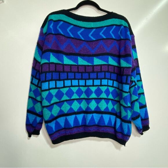Country Craft Vintage Oversized Geometric Colorful Knit Slit Neck Sweater 44 XL - Picture 5 of 7